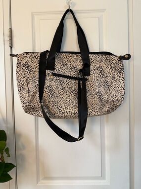 Mali + Lili Spotted Canvas Weekender Tote Bag in Beige and Black